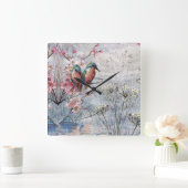 かわいらし絵を描金魚花 スクエア壁時計 (ホーム)