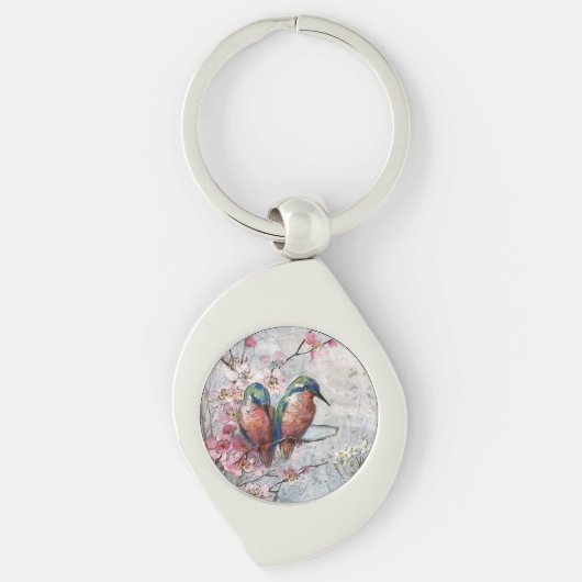 かわいらし絵を描Kingfishers and flowers Keychain キーホルダー (正面)