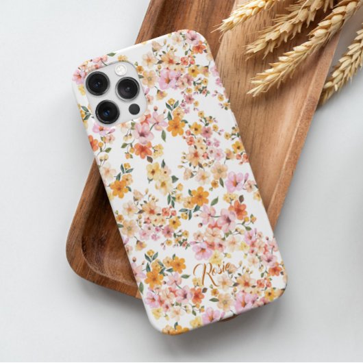 かわいらし美しいイエローオレンジディティ花柄 Case-Mate iPhoneケース