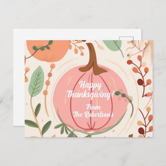 かわいらし自然かぼちゃ葉感謝祭 ポストカード (正面/裏面)
