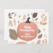 かわいらし自然かぼちゃ葉感謝祭 ポストカード (正面/裏面)