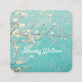 かわいらし自然アートonブルー両面カスタム スクエア名刺
