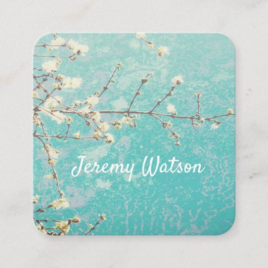 かわいらし自然アートonブルー両面カスタム スクエア名刺 (正面)