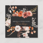 かわいらし色彩の鮮やかフローラオン黒インテリアデザイナ スクエア名刺 (正面)