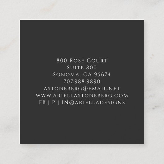 かわいらし色彩の鮮やかフローラオン黒インテリアデザイナ スクエア名刺 (裏面)