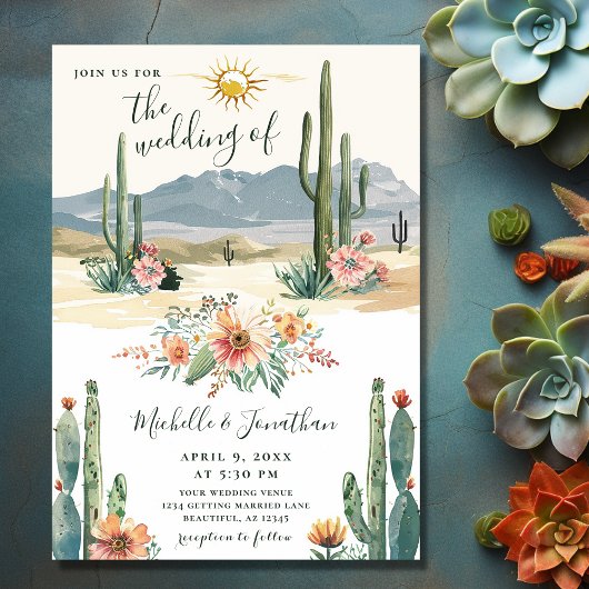 かわいらし花サボテン |サボテン結婚砂漠 招待状