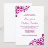 かわいらし花模様ダーク明るい赤紫色結婚式招待状 招待状 (正面/裏面)