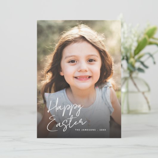 かわいらし花模様バックカラフルフルフォトイースター シーズンカード (スタンド正面)