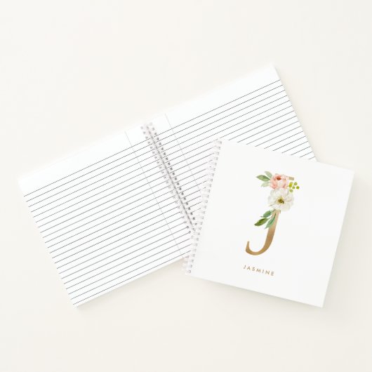 かわいらし花模様フェイクゴールドフォイルレターJモノグラム ノートブック (内部)