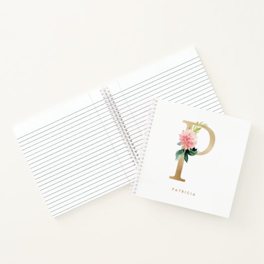 かわいらし花模様フェイクゴールドフォイル文字Pモノグラム ノートブック (内部)