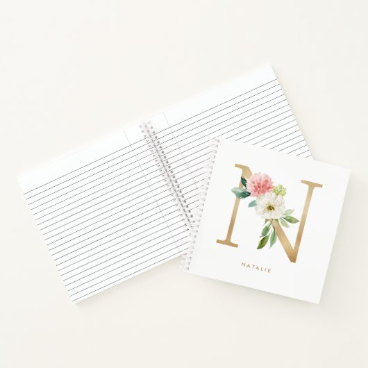 かわいらし花模様フェイク金箔文字Nモノグラム ノートブック (内部)