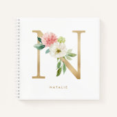 かわいらし花模様フェイク金箔文字Nモノグラム ノートブック (正面)