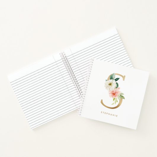 かわいらし花模様フェイク金箔文字Sモノグラム ノートブック (内部)