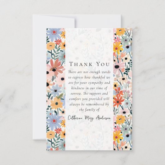 かわいらし花模様写真悔やみや弔慰葬祭記念碑 サンキューカード (正面)
