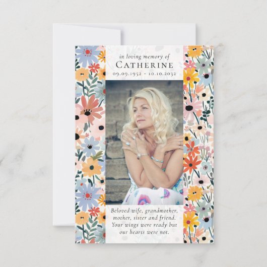 かわいらし花模様写真悔やみや弔慰葬祭記念碑 サンキューカード (裏面)