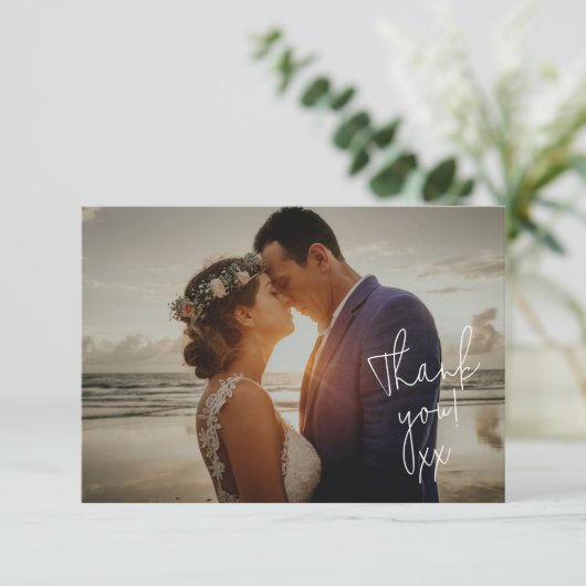 かわいらし花模様写真結婚の小さありがとう サンキューカード (スタンド正面)
