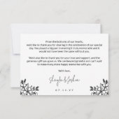 かわいらし花模様写真結婚の小さありがとう サンキューカード (裏面)