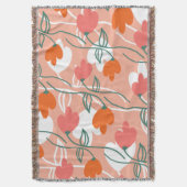 かわいらし花模様手描き植物模様オレンジ スローブランケット (正面縦)