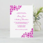 かわいらし花模様明るい赤紫色結婚式招待状 招待状 (スタンド正面)