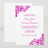 かわいらし花模様明るい赤紫色結婚式招待状 招待状 (正面/裏面)