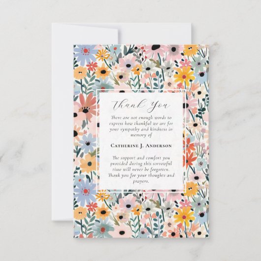 かわいらし花模様記念写真悔やみや弔慰葬儀 サンキューカード (正面)