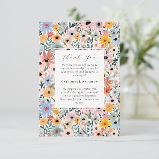 かわいらし花模様記念写真悔やみや弔慰葬儀 サンキューカード (スタンド正面)