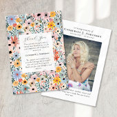 かわいらし花模様記念写真悔やみや弔慰葬儀 サンキューカード