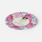 かわいらし花、ハッピーバースデー、カスタム写真文字 ペーパープレート (アングル)