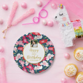 かわいらし花、ハッピーバースデー、カスタム写真文字 ペーパープレート (パーティー)