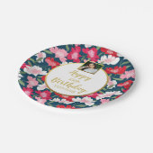 かわいらし花、ハッピーバースデー、カスタム写真文字 ペーパープレート (アングル)