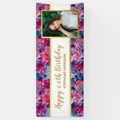 かわいらし花、任意の年齢、カスタム写真誕生日 横断幕 (縦)