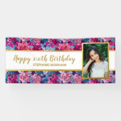 かわいらし花、任意の年齢、カスタム写真誕生日 横断幕 (横)