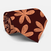 かわいらし花 – 桃の付いたダークブラウン ネクタイ (ロール)