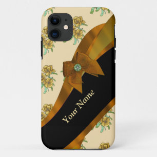 かわいらし茶色ヴィンテージフローラ花模様 iPhone 11 ケース