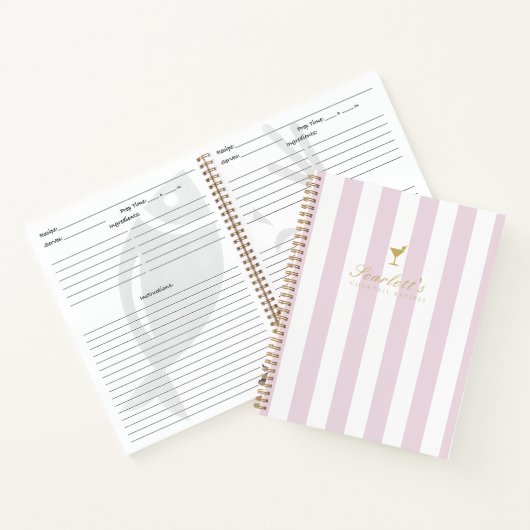 かわいらし薄紫と金ゴールドストライプのカクテル空白のレシピ ノートブック (内部)
