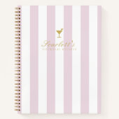 かわいらし薄紫と金ゴールドストライプのカクテル空白のレシピ ノートブック (正面)
