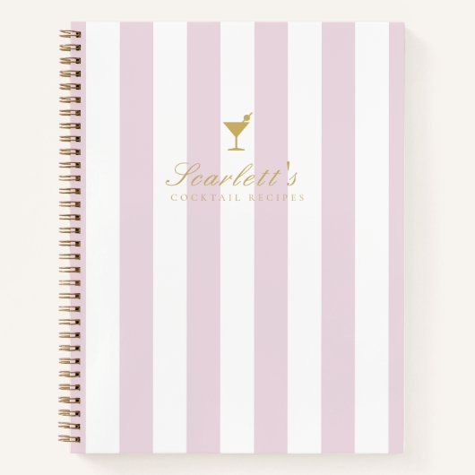 かわいらし薄紫と金ゴールドストライプのカクテル空白のレシピ ノートブック (正面)