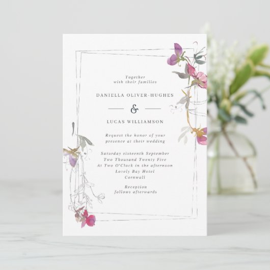 かわいらし薄紫サマースイートピー結婚式招待状 招待状 (スタンド正面)