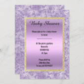 かわいらし薄紫パープルマーブルグリッター金ゴールドベビー 招待状 (正面/裏面)