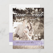 かわいらし薄紫写真の保存日付 案内ポストカード (正面/裏面)