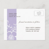 かわいらし薄紫写真の保存日付 案内ポストカード (裏面)