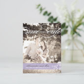 かわいらし薄紫写真の保存日付 案内ポストカード (スタンド正面)