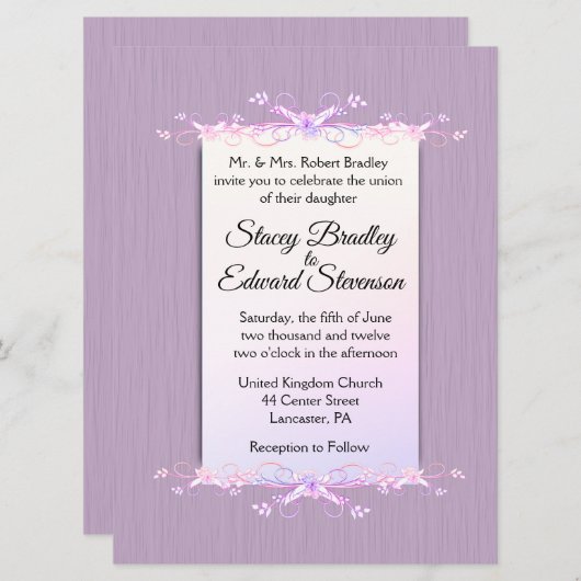 かわいらし薄紫結婚シンプル 招待状 (正面/裏面)