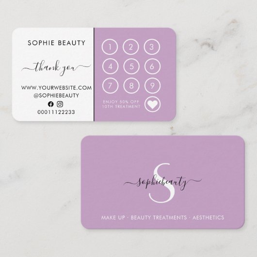 かわいらし薄紫美しい業務モノグラムロイヤリティカード ロイヤリティカード (正面/裏面)