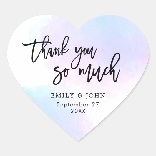 かわいらし薄紫/ピンクの水色/スクリプ結婚トの感謝してい色 ハートシール (正面)