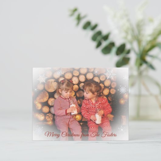 かわいらし薄雪の家族の写真クリスマス ポストカード (スタンド正面)