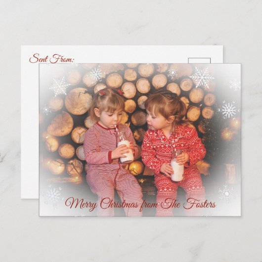 かわいらし薄雪の家族の写真クリスマス ポストカード (正面/裏面)