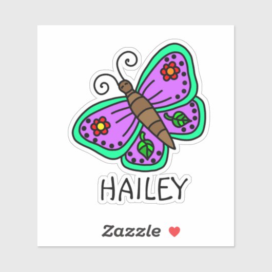 かわいらし蝶と名パーソナライズされた前 シール (シート)
