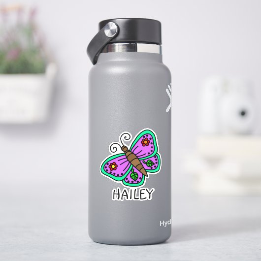 かわいらし蝶と名パーソナライズされた前 シール (HydroFlask)