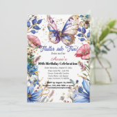 かわいらし蝶の誕生日の招待デザイン 招待状 (スタンド正面)
